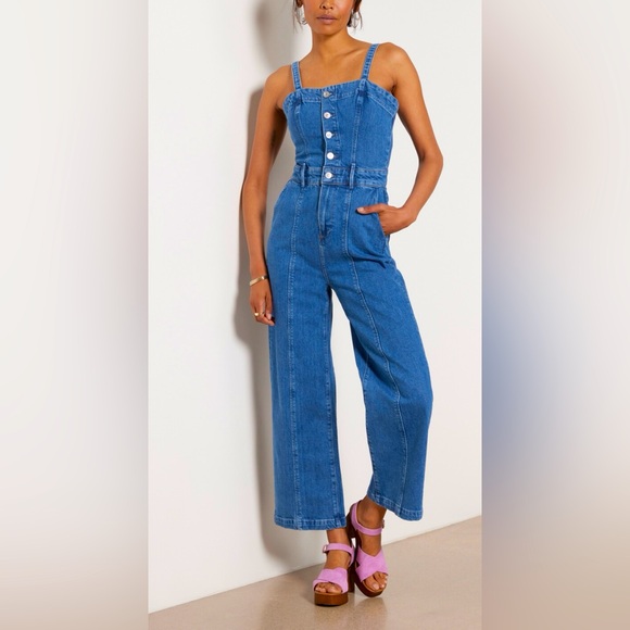 PAIGE Anessa Sleeveless Crop Wide Leg Denim Jumpsuit NWOT